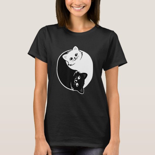 インとヤンペットキャット白黒猫の動物の愛 Tシャツ (正面)