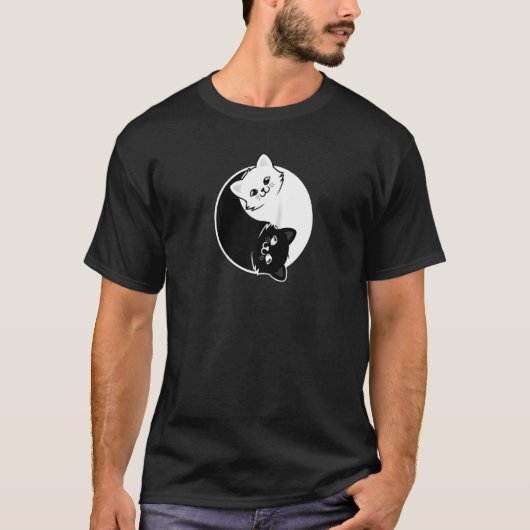 インとヤンペットキャット白黒猫の動物の愛 Tシャツ (正面)