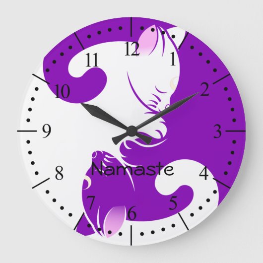 インと陽紫の猫のバランス ラージ壁時計 (正面)