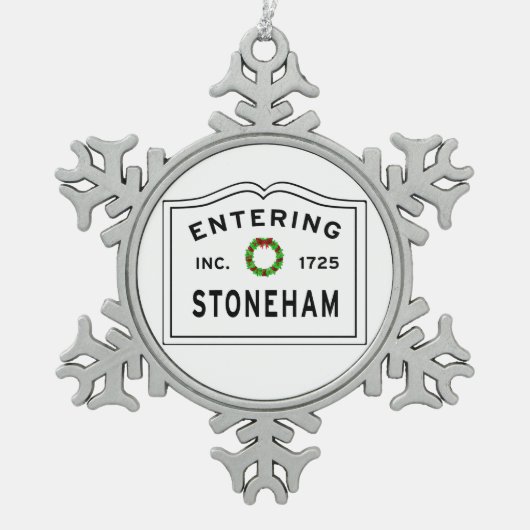 インエントタウンマサチューセッツ州ストーンハム スノーフレークピューターオーナメント (正面)