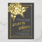 インキク結婚カメリアの茶色と金ゴールド 箔招待状 (正面)