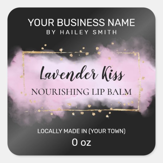 インキブラックモダンとパープルの金ゴールドリップクリーム スクエアシール (正面)