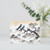 インキペイントで枝に止まる中国のツバメ ポストカード (スタンド正面)