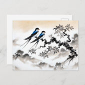 インキペイントで枝に止まる中国のツバメ ポストカード (正面/裏面)