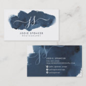 インキロゴエレガントかわいらしイニシャルブルーウォーター色 名刺 (正面/裏面)