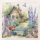 インギお洒落リッシュコテージハウスフラワーガーデン ガラスコースター (正面)