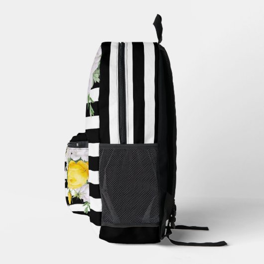インギエレガントリッシュイエローローズ白黒ストライプズ プリントバックパック (右)