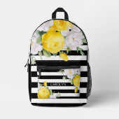 インギエレガントリッシュイエローローズ白黒ストライプズ プリントバックパック (正面)