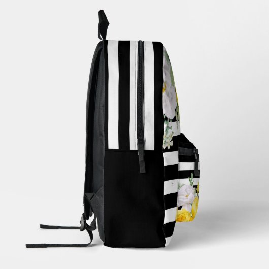 インギエレガントリッシュイエローローズ白黒ストライプズ プリントバックパック (左)