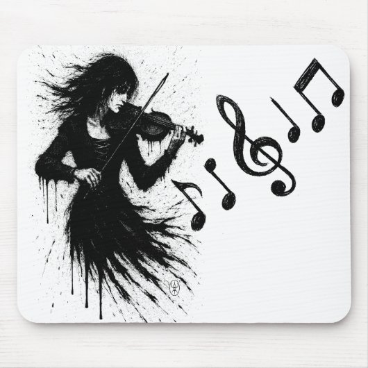 インクから生まれたバイオリニストが音の嵐に立つ マウスパッド (正面)