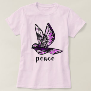 インクかわいらしと水の色の鳩と平和のサイン Tシャツ