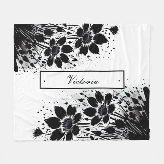 インクが飛び散った開花 フリースブランケット (正面(横))