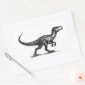 インクで描かれたミニマリストラプターの恐竜イラストを  長方形シール (封筒)