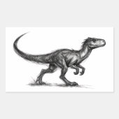 インクで描かれたミニマリストラプターの恐竜イラストを  長方形シール (正面)