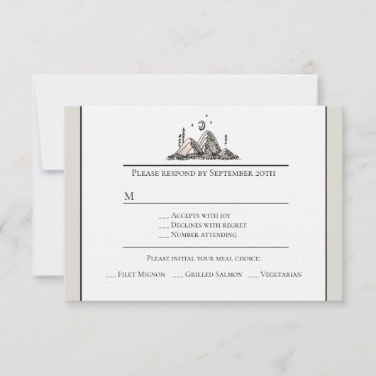 インクで描かれた山の返信カード 出欠カード (正面)