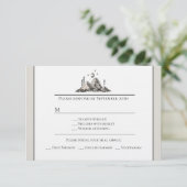 インクで描かれた山の返信カード 出欠カード (スタンド正面)