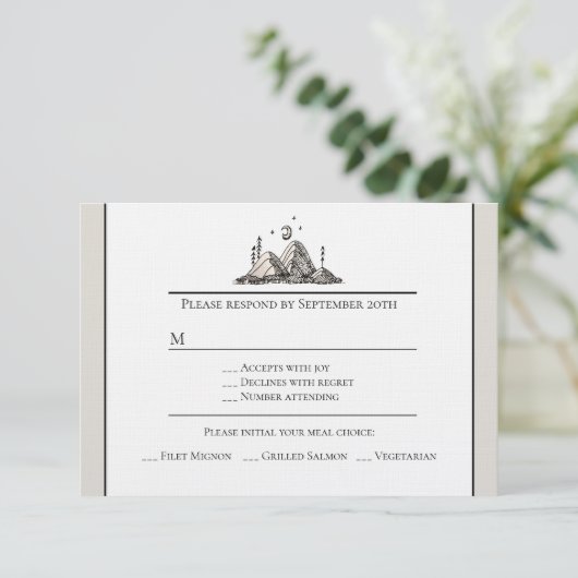 インクで描かれた山の返信カード 出欠カード (スタンド正面)