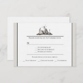 インクで描かれた山の返信カード 出欠カード (正面/裏面)