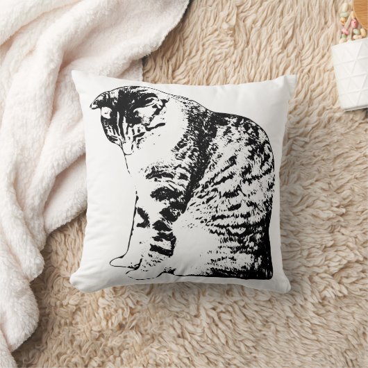 インクで描かれた猫と焚き火のそばの静けさ クッション (ブランケット)