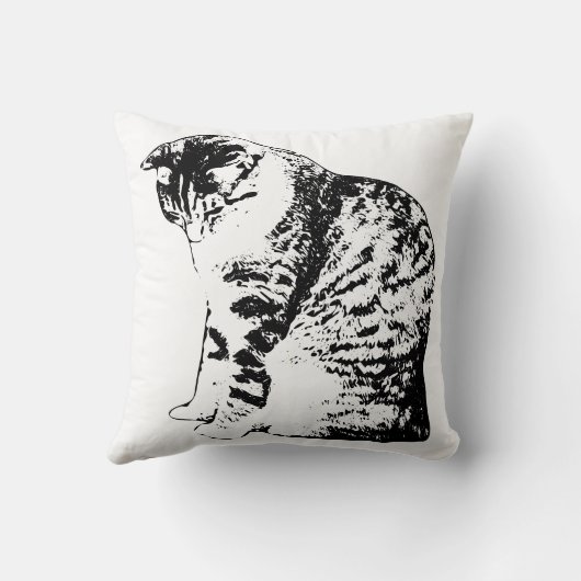 インクで描かれた猫と焚き火のそばの静けさ クッション (裏面)