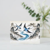 インクで空を舞うツバメ中国の|過去記事 ポストカード (スタンド正面)