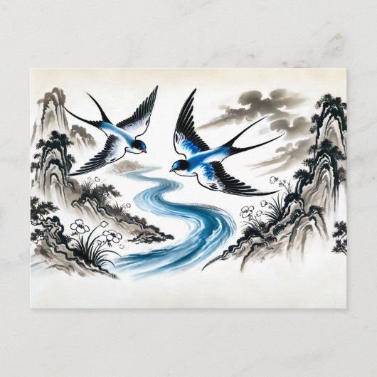 インクで空を舞うツバメ中国の|過去記事 ポストカード (正面)