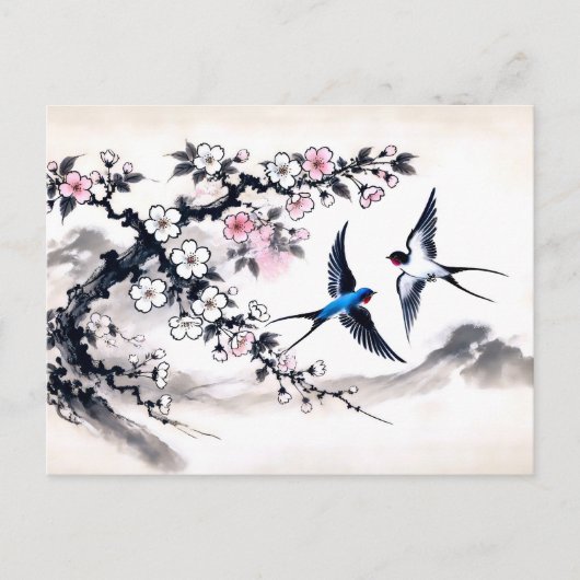 インクで空を舞うツバメ中国の|過去記事 ポストカード (正面)