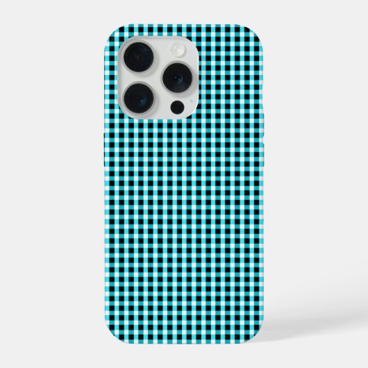 インクとアクアの幾何学模様 :チェック柄のアクアとブラック iPhoneケース (裏面)