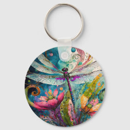 インクとペンの水色トンボのキーチェーン キーホルダー
