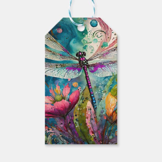 インクとペンの水色トンボ ギフトタグ (正面)