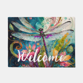 インクとペンの水色トンボ ドアマット