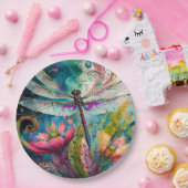 インクとペンの水色トンボ ペーパープレート (パーティー)