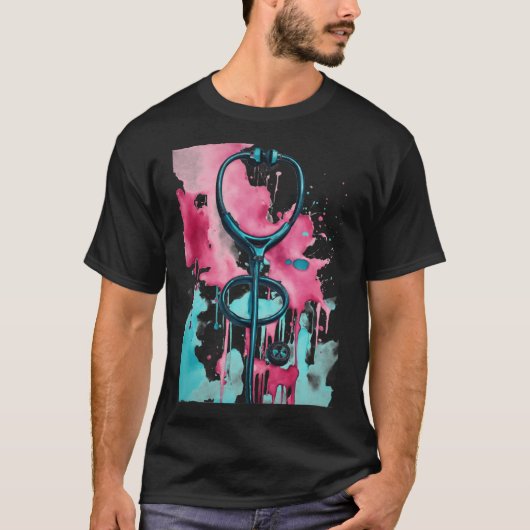 インクと水のアートリアリスティック、聴診器、ターク Tシャツ (正面)