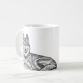 インクと水彩画の黒と白のシベリアンハスキー コーヒーマグカップ (正面左)