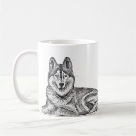 インクと水彩画の黒と白のシベリアンハスキー コーヒーマグカップ