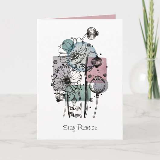 インクと水色のポピー類のドードル カード (正面)