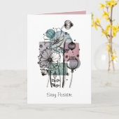 インクと水色のポピー類のドードル カード (黄色い花)