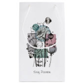 インクと水色のポピー類のドードル スモールペーパーバッグ (裏面)