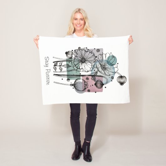 インクと水色のポピー類のドードル フリースブランケット (インサイチュ)