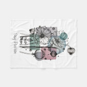 インクと水色のポピー類のドードル フリースブランケット (正面(横))