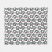 インクと水色のポピー類のドードル フリースブランケット (正面(横))