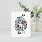 インクと水色のポピー類のドードル ポストカード (スタンド正面)