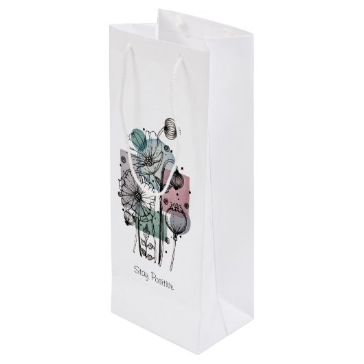 インクと水色のポピー類のドードル ワインギフトバッグ (裏面アングル)