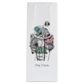 インクと水色のポピー類のドードル ワインギフトバッグ (正面)