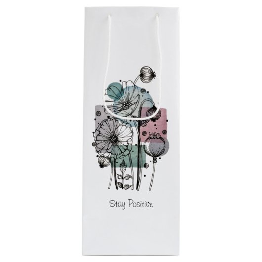 インクと水色のポピー類のドードル ワインギフトバッグ (正面)