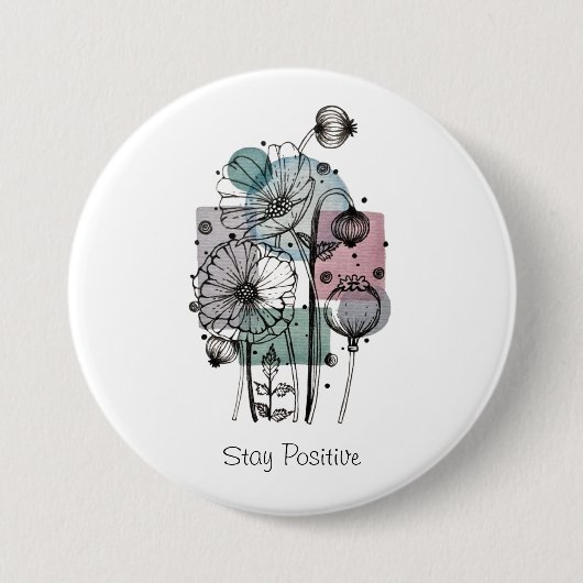 インクと水色のポピー類のドードル 缶バッジ (正面)