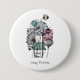 インクと水色のポピー類のドードル 缶バッジ