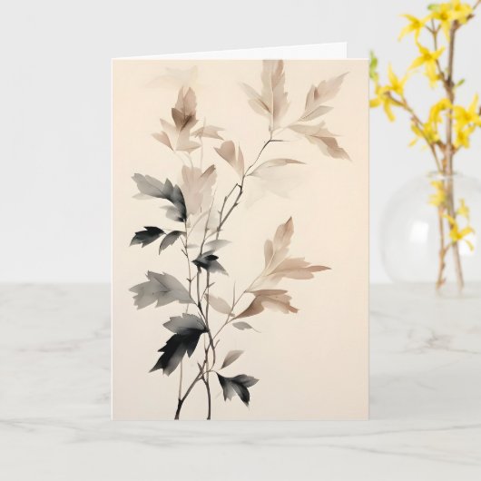 インクと洗い木の枝と葉お母さんの日 カード (黄色い花)