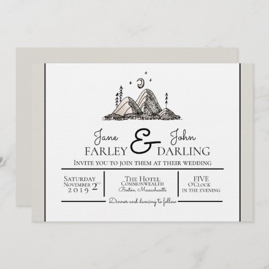 インクによって描かれる山の結婚式招待状 招待状 (正面/裏面)