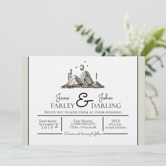 インクによって描かれる山の結婚式招待状 招待状 (スタンド正面)